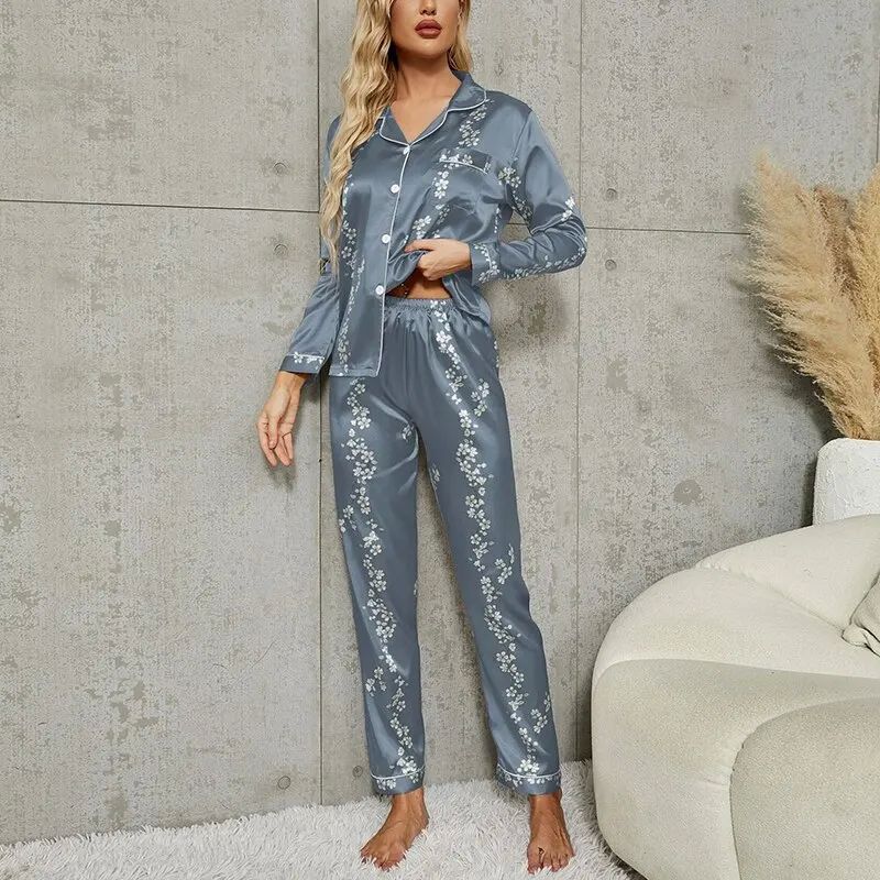 Luxury Flower Print Loungewear Pajama two piece set for women