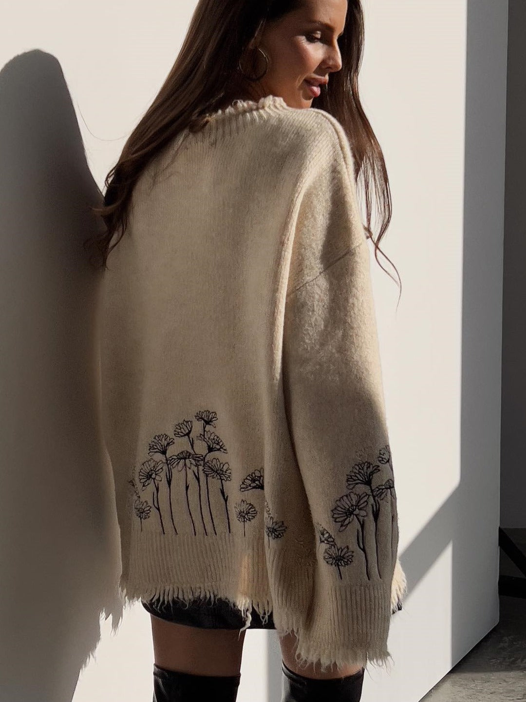 Loose Flower Embroidery Design Sweater