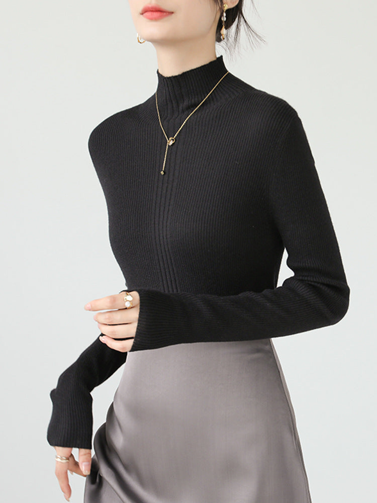 French Knit Long Sleeve Mock Neck Sweater